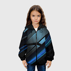 Куртка с капюшоном детская Черная абстракция с синим неоновым ярким свечением, цвет: 3D-черный — фото 2