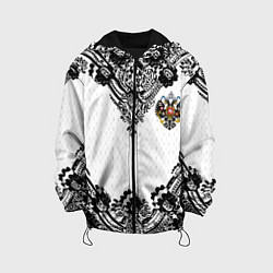 Куртка с капюшоном детская Имперский узор Россия герб патриотизм, цвет: 3D-черный