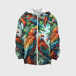 Куртка с капюшоном детская Попугаи Ара - тропики джунгли, цвет: 3D-белый