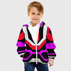 Куртка с капюшоном детская Красные и розовые техно линии, цвет: 3D-белый — фото 2
