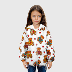 Куртка с капюшоном детская Наклейки мишки игрушечные и сердца, цвет: 3D-белый — фото 2