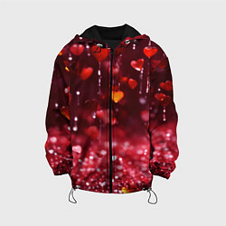 Куртка с капюшоном детская Дождь из сердечек, цвет: 3D-черный