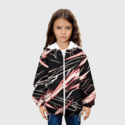 Куртка с капюшоном детская Красные и белые полосы на чёрном фоне, цвет: 3D-белый — фото 2