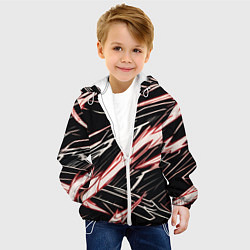 Куртка с капюшоном детская Красные и белые полосы на чёрном фоне, цвет: 3D-белый — фото 2