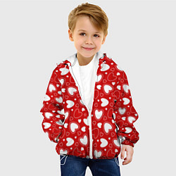 Куртка с капюшоном детская Белые сердечки на красном фоне, цвет: 3D-белый — фото 2