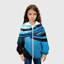 Куртка с капюшоном детская Черная и синяя абстракция в виде волн, цвет: 3D-белый — фото 2