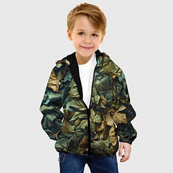 Куртка с капюшоном детская Реалистичный камуфляж из листьев, цвет: 3D-черный — фото 2