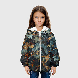 Куртка с капюшоном детская Реалистичный камуфляж из сухих листьев, цвет: 3D-белый — фото 2