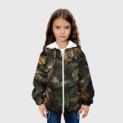 Куртка с капюшоном детская Реалистичный охотничий камуфляж из ткани и листьев, цвет: 3D-белый — фото 2