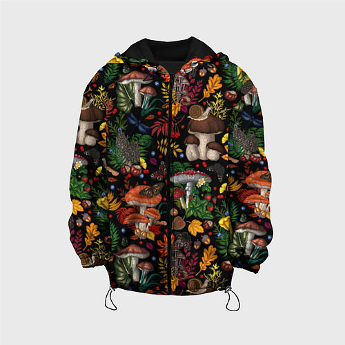 Детская куртка Фон с лесными грибами / 3D-Черный – фото 1
