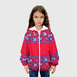 Куртка с капюшоном детская Голубая гжель на красном фоне, цвет: 3D-белый — фото 2
