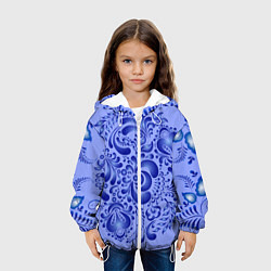 Куртка с капюшоном детская Узоры гжель на сиреневом фоне, цвет: 3D-белый — фото 2