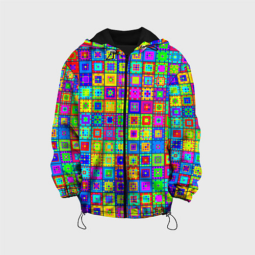 Детская куртка Узор из разноцветных квадратов / 3D-Черный – фото 1