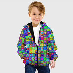 Куртка с капюшоном детская Узор из разноцветных квадратов, цвет: 3D-черный — фото 2