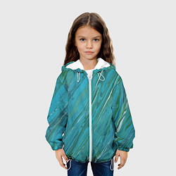Куртка с капюшоном детская Жидкая текстура оттенков морской волны, цвет: 3D-белый — фото 2