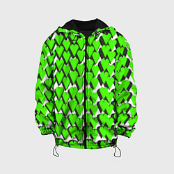 Куртка с капюшоном детская Зелёные сердечки на белом фоне, цвет: 3D-черный