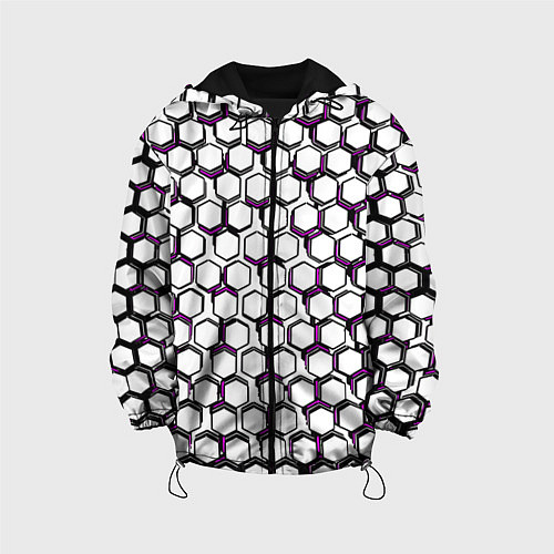 Детская куртка Киберпанк узор из шестиугольников розовый / 3D-Черный – фото 1