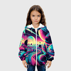 Куртка с капюшоном детская Неоновый космос - нейросеть, цвет: 3D-белый — фото 2