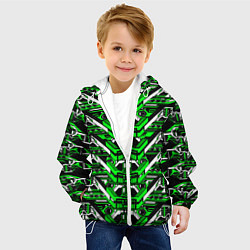 Куртка с капюшоном детская Зелёно-белая техно броня, цвет: 3D-белый — фото 2