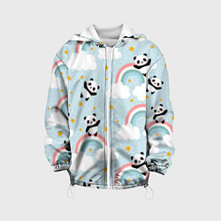 Куртка с капюшоном детская Панда на радуге, цвет: 3D-белый
