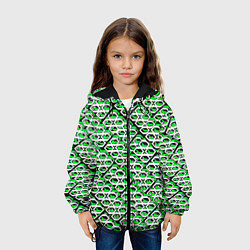 Куртка с капюшоном детская Зелёно-белый узор на чёрном фоне, цвет: 3D-черный — фото 2