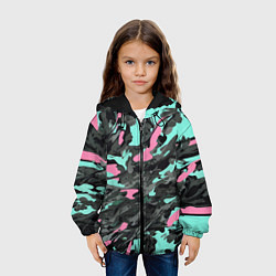 Куртка с капюшоном детская Бирюзово-розовый камуфляж, цвет: 3D-черный — фото 2