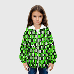 Куртка с капюшоном детская Техно узор из шестиугольников зелёный, цвет: 3D-белый — фото 2