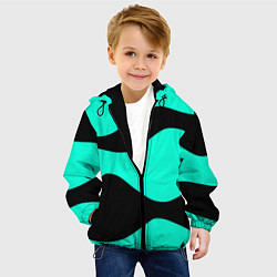Куртка с капюшоном детская Бирюзовый в чёрные волнистые полосы абстракция, цвет: 3D-черный — фото 2