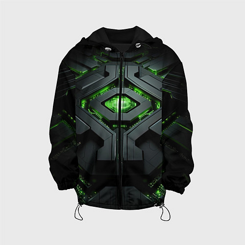 Детская куртка Объемная абстрактная яркая зеленая фигура на черно / 3D-Черный – фото 1