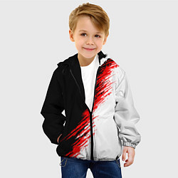 Куртка с капюшоном детская Черные красные и белые штрихи красок, цвет: 3D-черный — фото 2