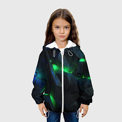 Куртка с капюшоном детская Объемная геометрическая зеленая неоновая абстракци, цвет: 3D-белый — фото 2