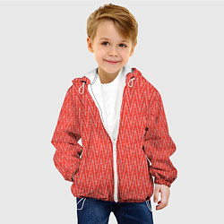Куртка с капюшоном детская Светлый красный треугольные полосы, цвет: 3D-белый — фото 2