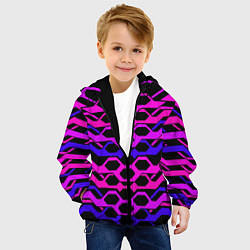 Куртка с капюшоном детская Розовые техно полосы на чёрном фоне, цвет: 3D-черный — фото 2