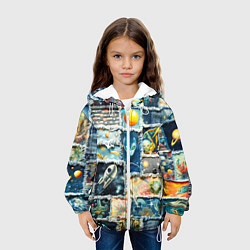 Куртка с капюшоном детская Космические обитатели - пэчворк, цвет: 3D-белый — фото 2