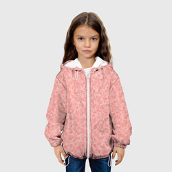 Куртка с капюшоном детская Цветочный паттерн персиково-розовый, цвет: 3D-белый — фото 2