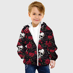 Куртка с капюшоном детская Черепа с алыми розами, цвет: 3D-белый — фото 2