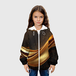 Куртка с капюшоном детская Золотая стильная абстракция на черном фоне, цвет: 3D-белый — фото 2