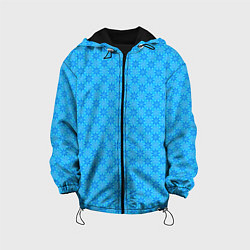 Куртка с капюшоном детская Лазурный голубой цветочный паттерн, цвет: 3D-черный
