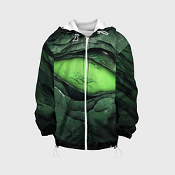 Куртка с капюшоном детская Разрез на зеленой абстракции, цвет: 3D-белый