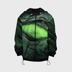 Куртка с капюшоном детская Разрез на зеленой абстракции, цвет: 3D-черный