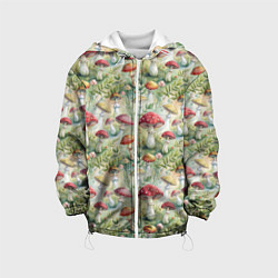 Куртка с капюшоном детская Дикие грибы лесные мухоморы, цвет: 3D-белый