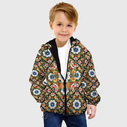 Куртка с капюшоном детская Русские цветочные узоры красно-желтые, цвет: 3D-черный — фото 2