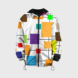 Куртка с капюшоном детская Разноцветные квадраты паттерны, цвет: 3D-черный