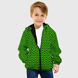 Куртка с капюшоном детская Искажённые полосы кислотный зелёный, цвет: 3D-черный — фото 2