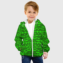 Куртка с капюшоном детская Чёрные полосы на зелёном фоне, цвет: 3D-белый — фото 2