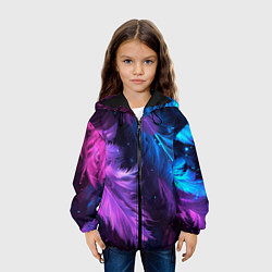 Куртка с капюшоном детская Искрящиеся перья в розовых и голубых оттенках, цвет: 3D-черный — фото 2
