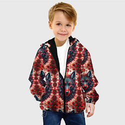 Куртка с капюшоном детская Серые волки на красном фоне, цвет: 3D-черный — фото 2