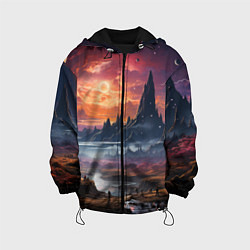 Куртка с капюшоном детская Космический фантазийный мир на другой планете, цвет: 3D-черный