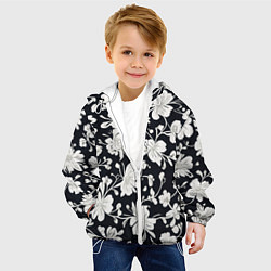 Куртка с капюшоном детская Патерн белых цветов на черном фоне, цвет: 3D-белый — фото 2