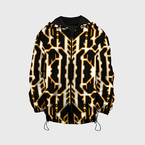 Детская куртка Техно белые линии с жёлтой обводкой на чёрном фоне / 3D-Черный – фото 1